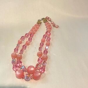 Elegant Pink Beaded Necklace vintage